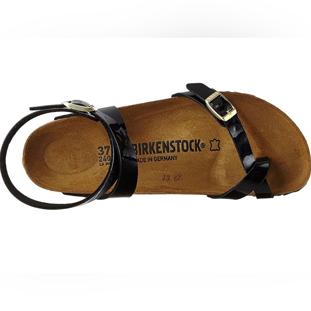 Birkenstock Women's Yara Sandals, Black Patent Gold sz. L6 M4 - Picture 2 of 5